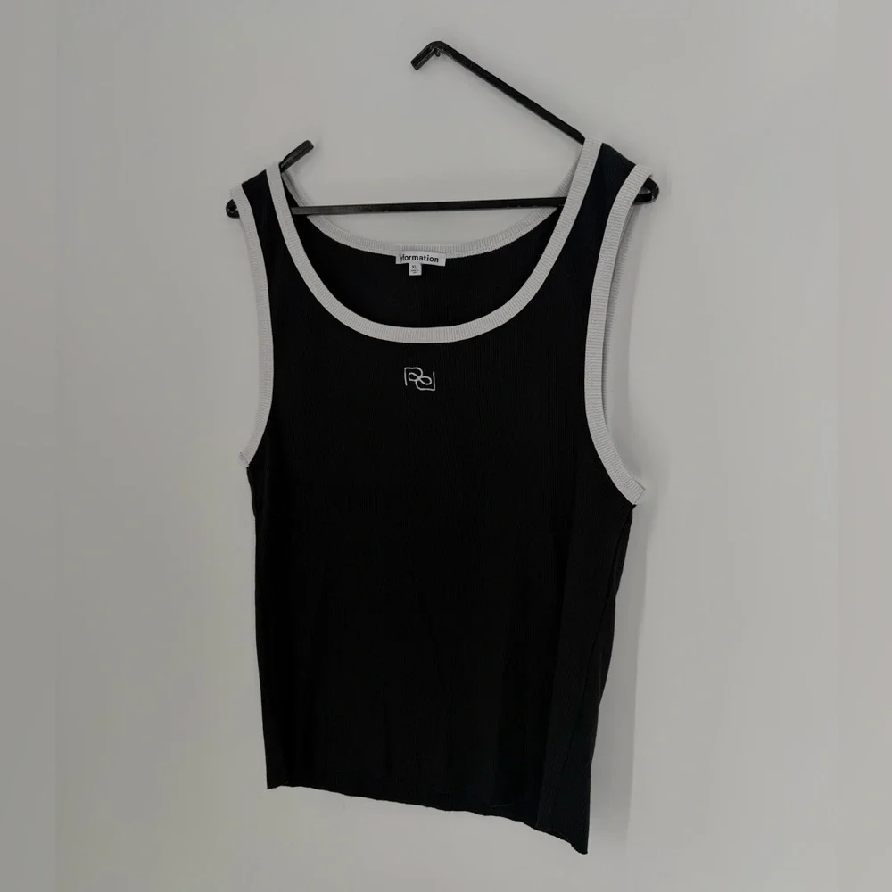 Reformation Erina Ribbed Knit Black White Logo Tank - Picture 2 of 5